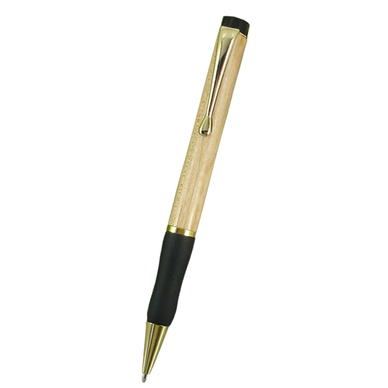 ACMECN Maple & Metal Wood Ballpoint Pen with Soft rubber Grip Retractable Twist Action Gold Trim Wooden Ball Pens Unisex Gifts