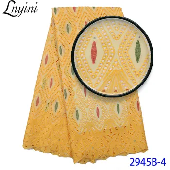 

Yellow Color African Dry Lace Swiss Voile Lace Fabrics with Stones Embroidery Hollow Out Milk Silk Lace for Wedding Party L2945B