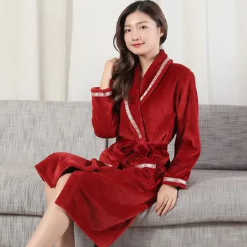 

Nightwear Women Winter New Flannel Kimono Robe Soft Coral Fleece Sleepwear Intimate Lingerie Long Sleeve Casual Nightgown