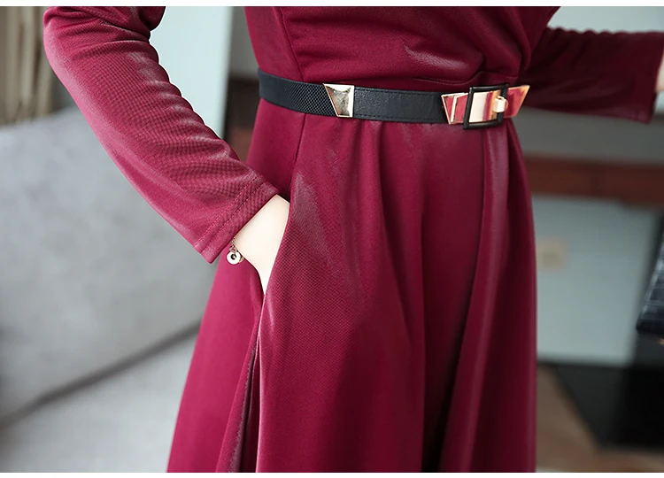 Осень Новое поступление размера плюс высокое качество элегантное однотонное женское шифоновое длинное платье с поясом