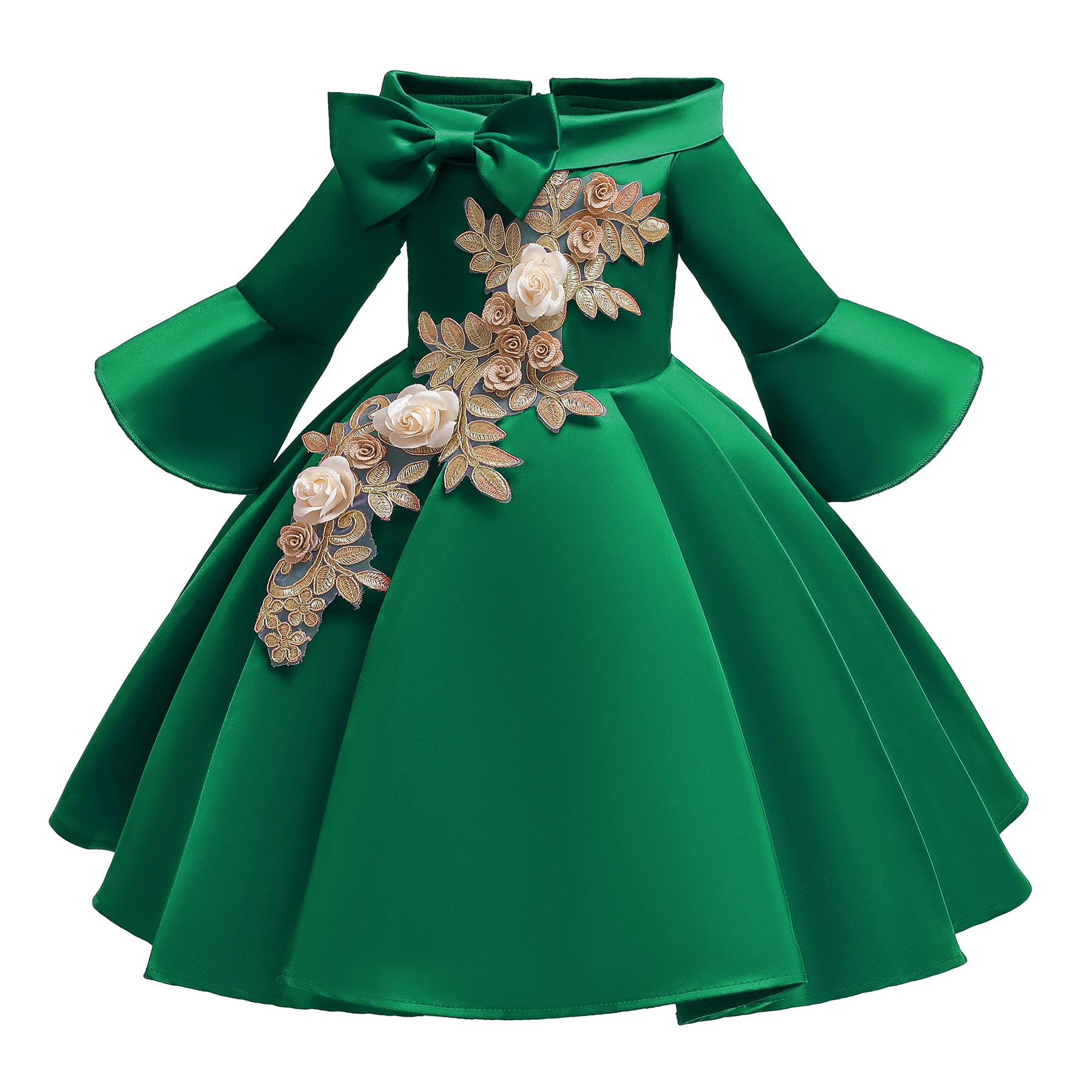 

Kids Girls Mid-sleeve Dress Bow Flower Children's Embroidered Princess Dress Wedding Party Dresses For Girl 3-10T Costume