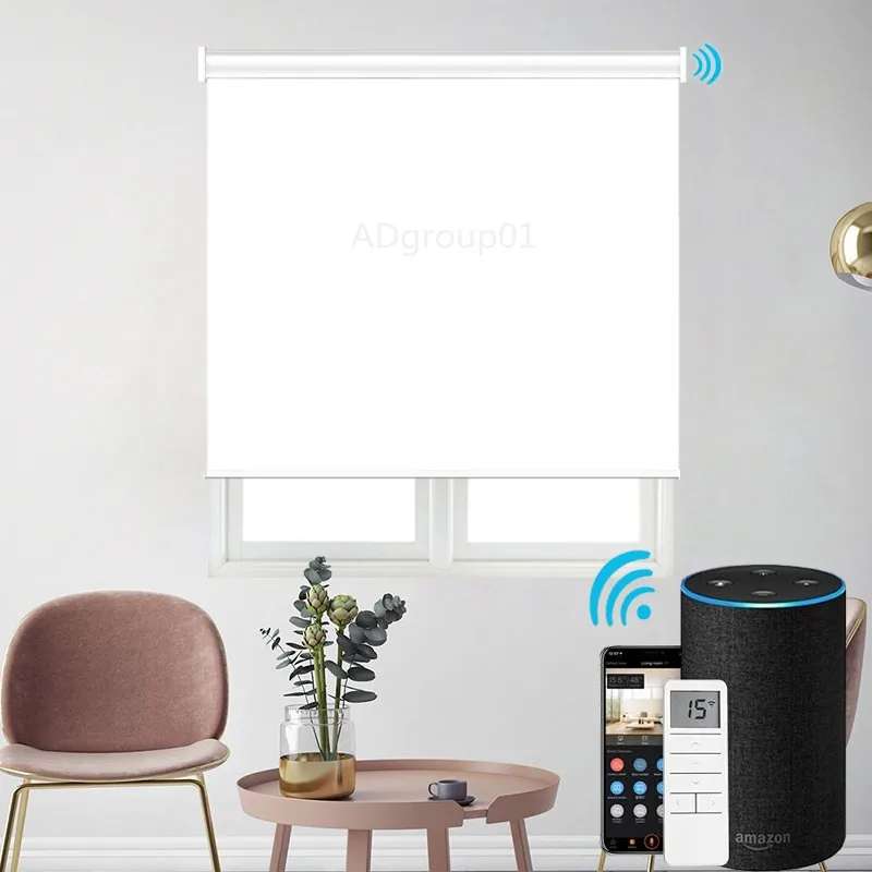 Alexa Google Home Voice Control Automatic Motorized Electric Roller Blinds For Office Home Smart Blind Shades via Broadlink