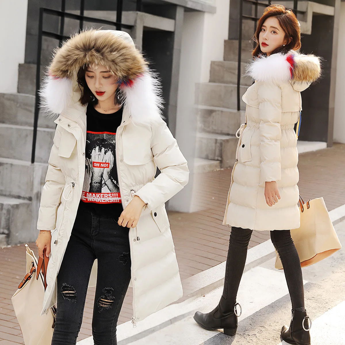 

Cotton-padded Clothes Women's 2018 Winter New Style Korean-style Loose-Fit Large Fur Collar Casual Cotton-padded Jacket Mid-leng