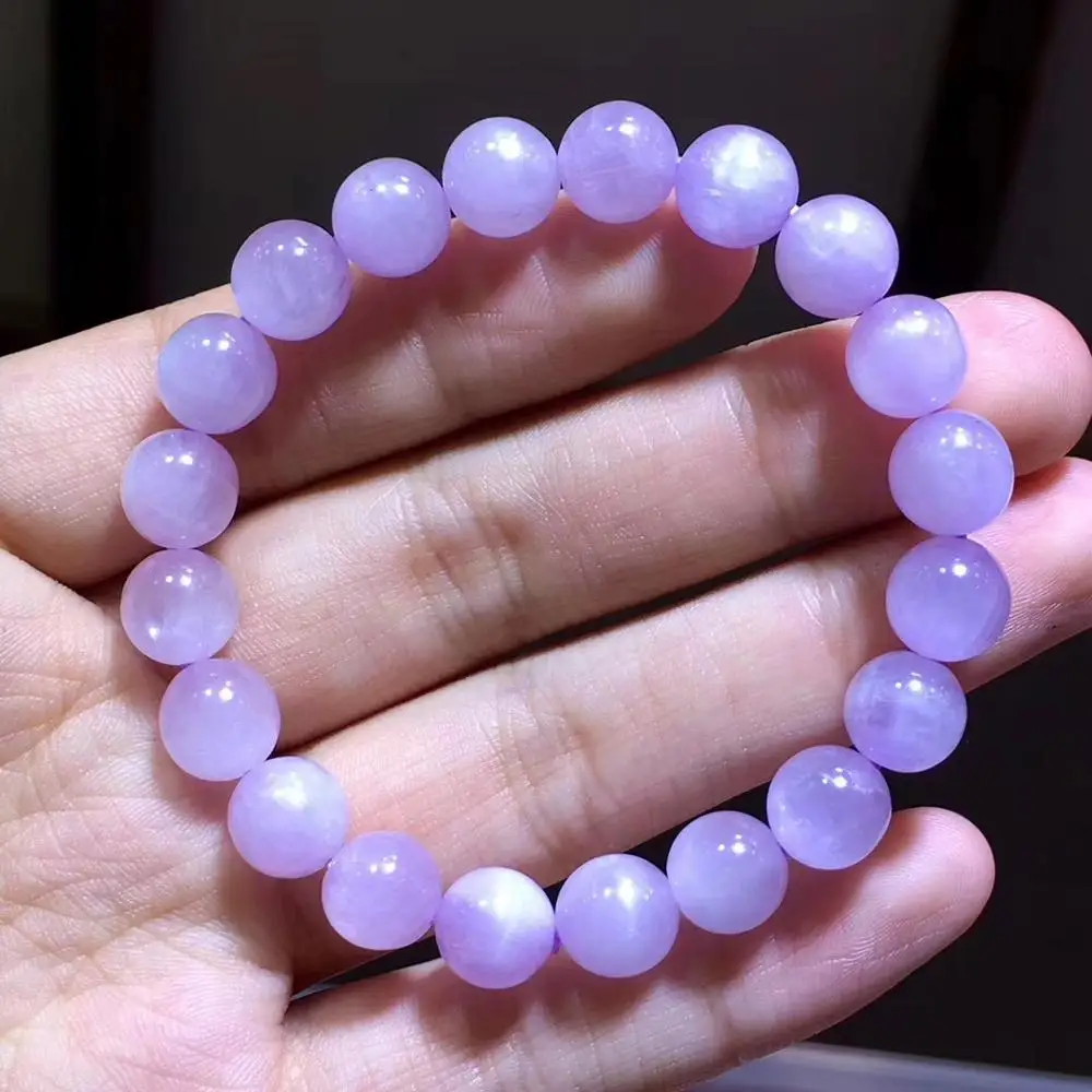 

9mm Natural Purple Kunzite Round Beads Bracelet Gemstone Cat Eye Crystal Women Men Rarest Bracelet Jewelry Certificate AAAAA
