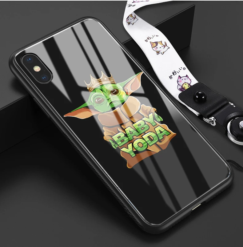 Забавный детский йода чехол из закаленного стекла для телефона чехол для apple iPhone 6 6s 7 8 Plus X XR XS 11 Pro Max - Цвет: 24312