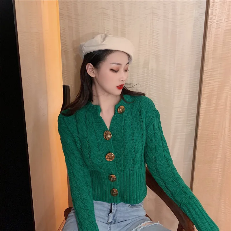 Spring and autumn new fashion big button thread twist sweater cardigan Spring and autumn new fashion big button thread twist sweater cardigan