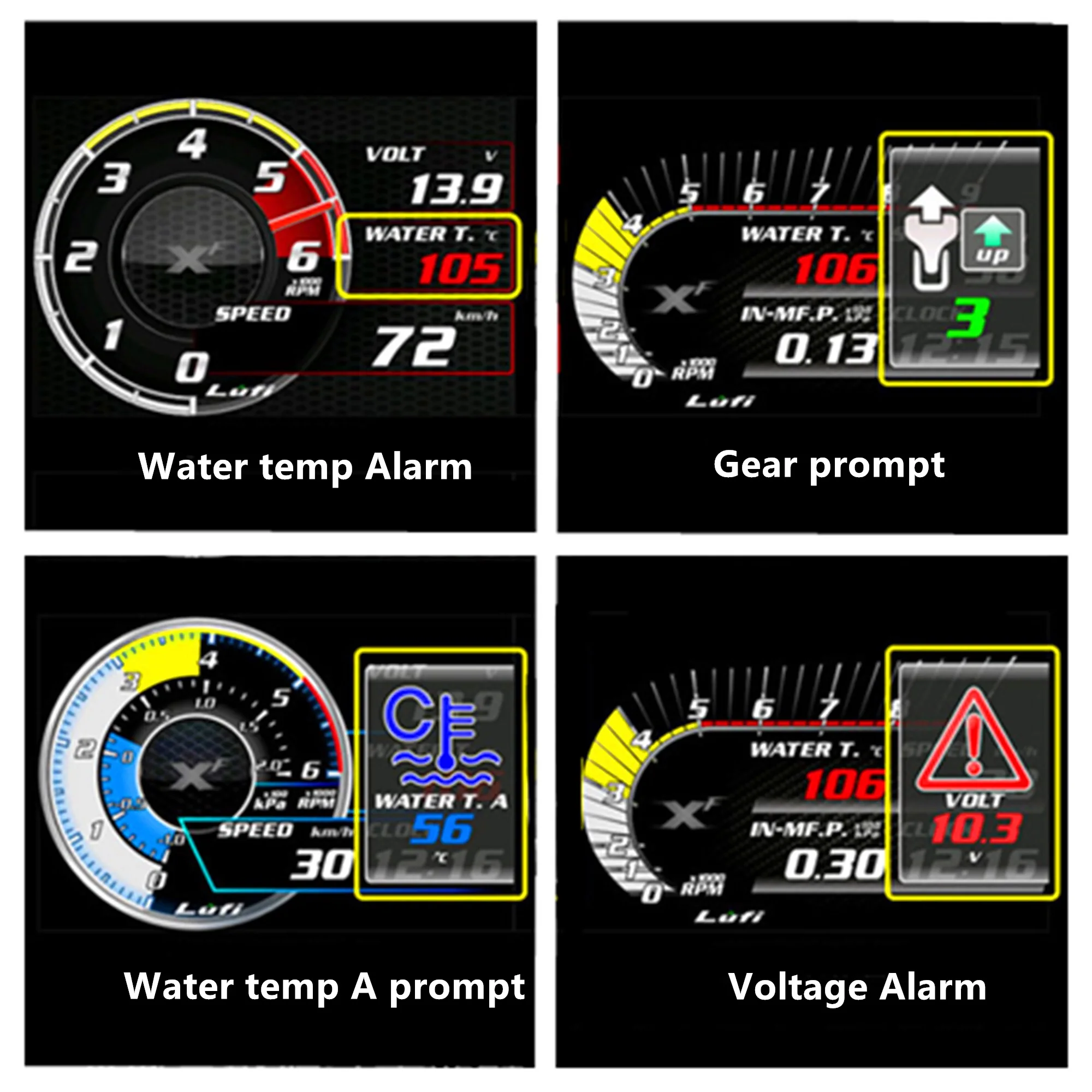 LUFI XF OBD2 LCD 디지털 터보 부스트 수온 오일 압력 온도 게이지, Afr RPM 연료 레벨 속도 EXT 오일 미터