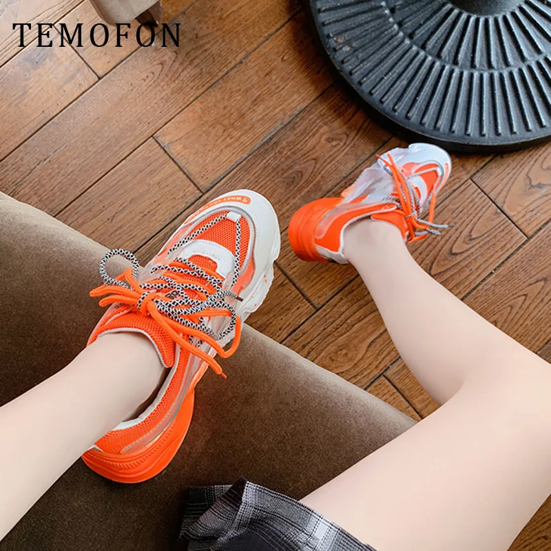 TEMOFON женские кроссовки 2020 Модные дышащие на платформе для женщин цветные