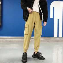 Осенний хлопковый комбинезон для мужчин; модные однотонные рабочие брюки с несколькими карманами; Мужская Уличная одежда в стиле хип-хоп; повседневные брюки для бега для мужчин