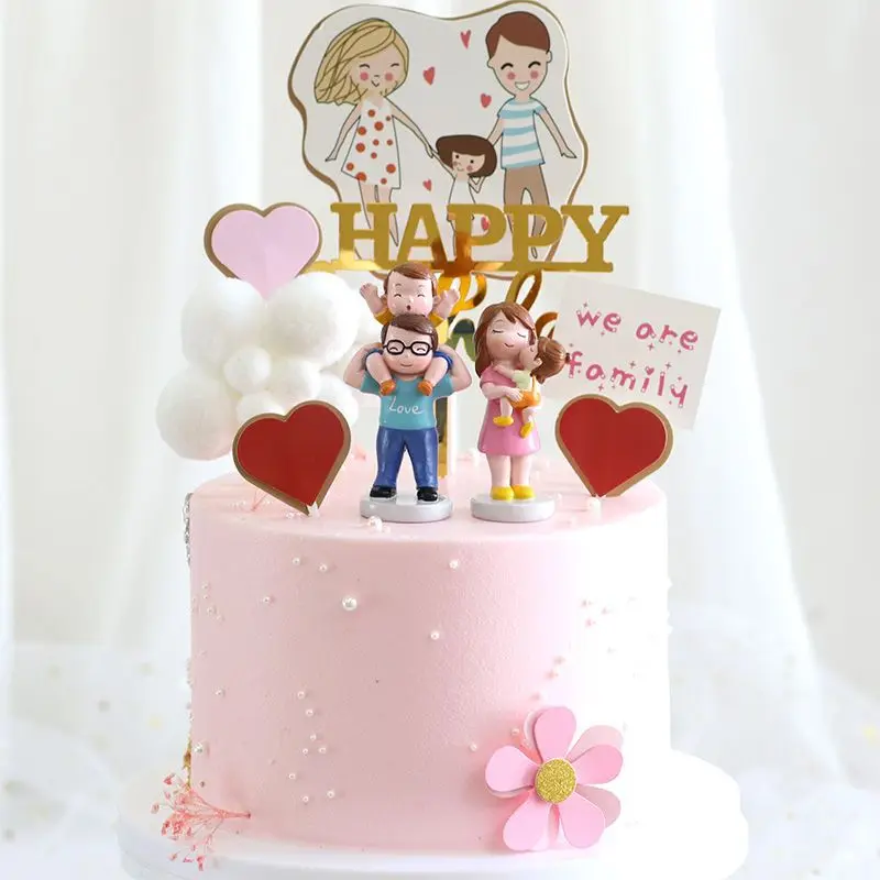 Cake Decoration For Happy Father's Mother's Day Cake Toppers Dad Mon Birthday Cake Dessert Party Whole Family Figure Toy Doll