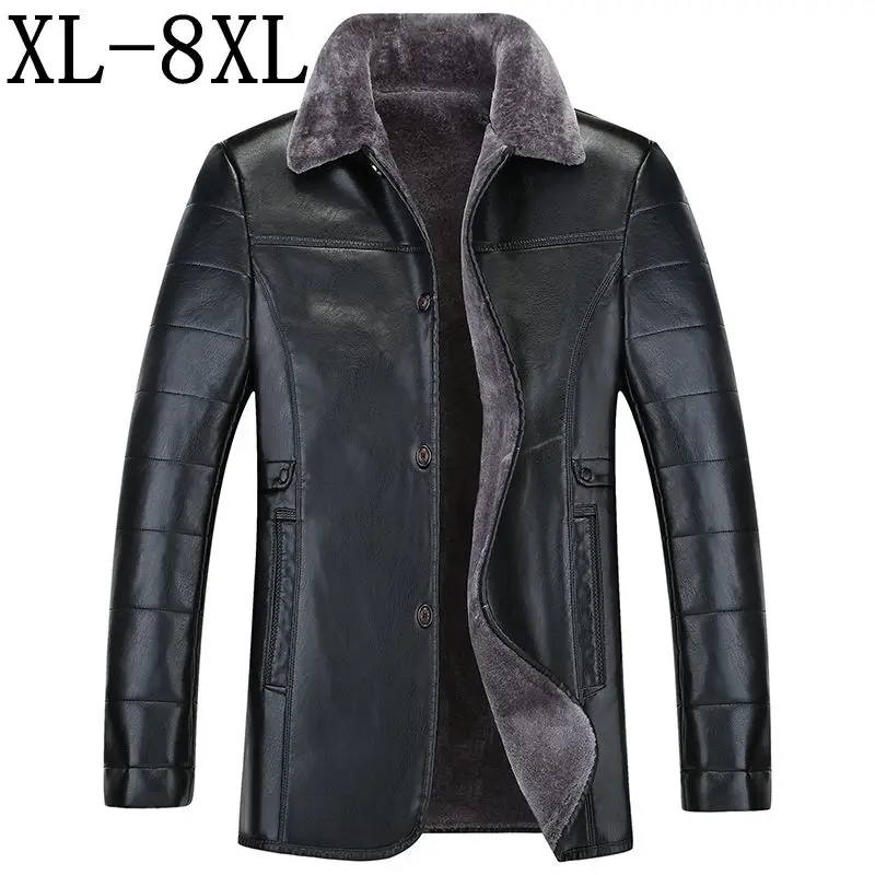 Размер 8XL 7XL 6XL новая зимняя кожаная куртка мужская Толстая теплая ветрозащитная одежда меховой воротник мужские куртки и пальто из искусственной кожи