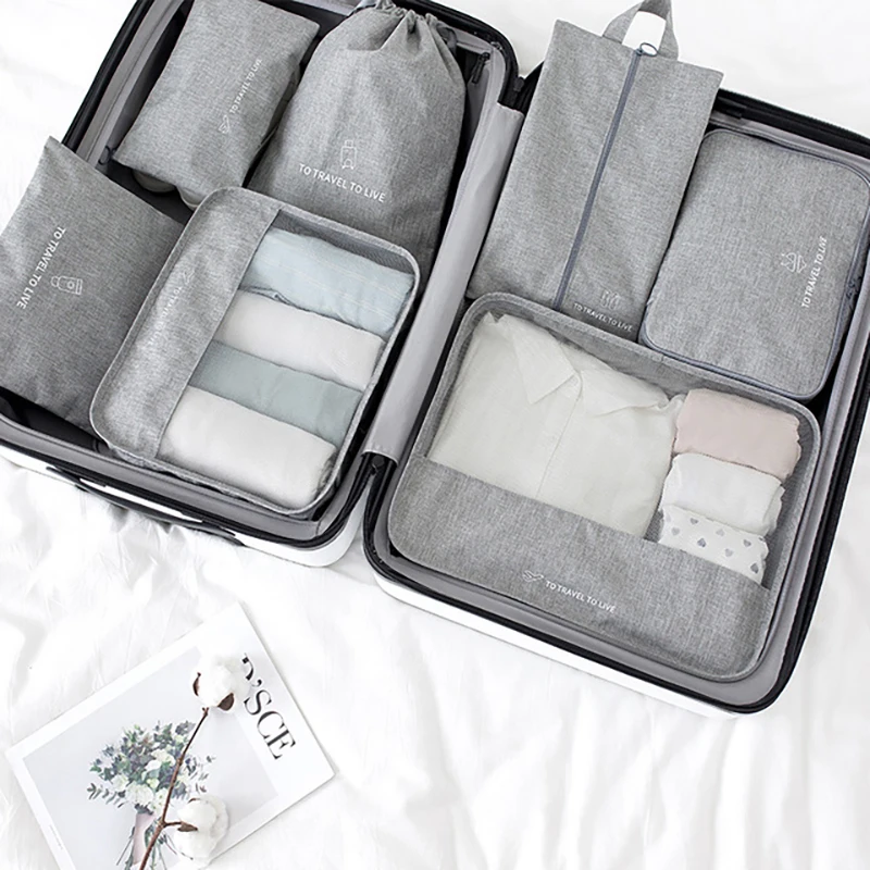 7PCS Travel Luggage Organizer Sets For Clothes Shoes Storage Bag Waterproof Closet Zip Bags Suitcase Organizers Underwear Pouch | Дом и сад