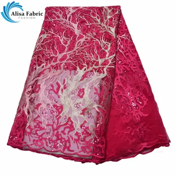 

French Tulle Lace Fabrics With Sequins Lace Design Nigerian Lace Fabrics With Embroidery Lace 5 Yards/pcs For Sewing Party dress