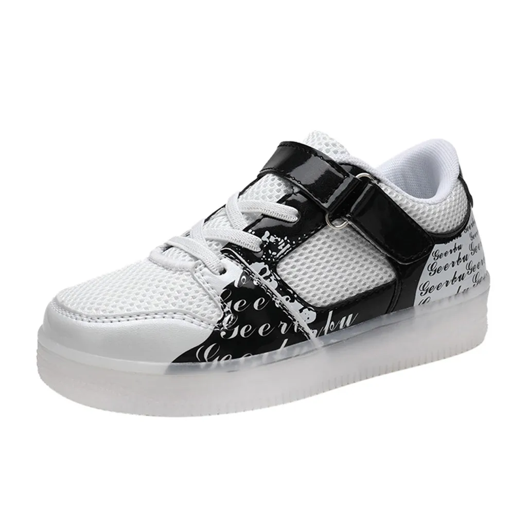 Fashion All Seasons Casual Children's Baby Girls Boys Shoes Rechargeable Light LED Shoes Non-Slip Breathable Casual Shoes - Цвет: Черный