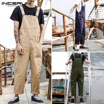 

INCERUN Fashion Men Bib Pants Jumpsuits Solid Color Streetwear 2020 Joggers Multi Pockets Suspenders Casual Cargo Overalls S-5XL