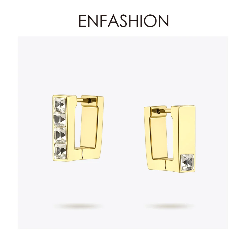 ENFASHION, квадратные серьги-кольца с кристаллами для женщин, золотой цвет, геометрический циркон, маленькие обручи, серьги, модное ювелирное изделие Aros EC191049