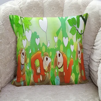 

Valentine Cartoon Puppy Love Pillow Covers Cases Cushion Pillowcase Square Print