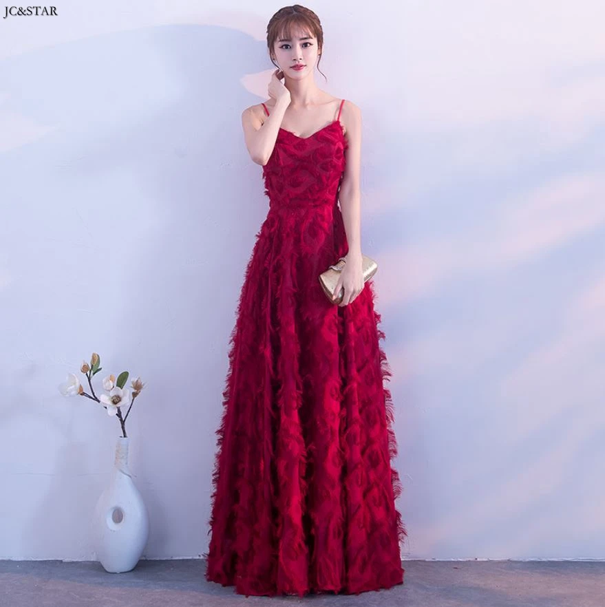 burgundy Robe mariage femme Новое Кружевное пуховое тонкое платье трапециевидной формы с бретельками розового, бордового, шампанского, длинное платье подружки невесты vestido madrinha Pl - Цвет: burgundy