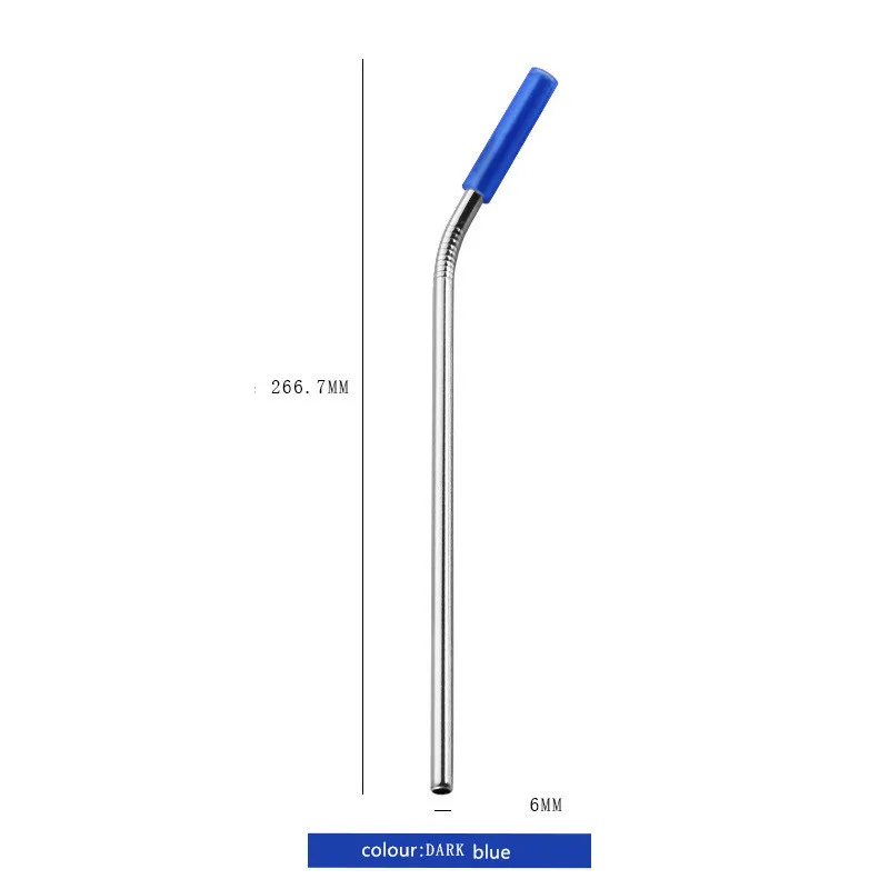 1 шт многоразовая гнутая соломка из нержавеющей стали высокого качества красный синий желтый и фиолетовый пурпурный резиновый намордник питьевой соломы - Цвет: dark blue1