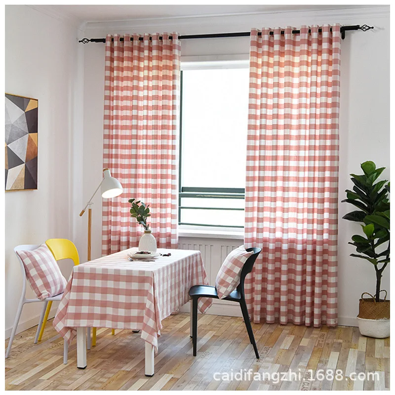 

Plaid Curtains Cotton Linen Fabric Curtains Yarn-dyed Printed Curtains for Living Room and For Bedroom