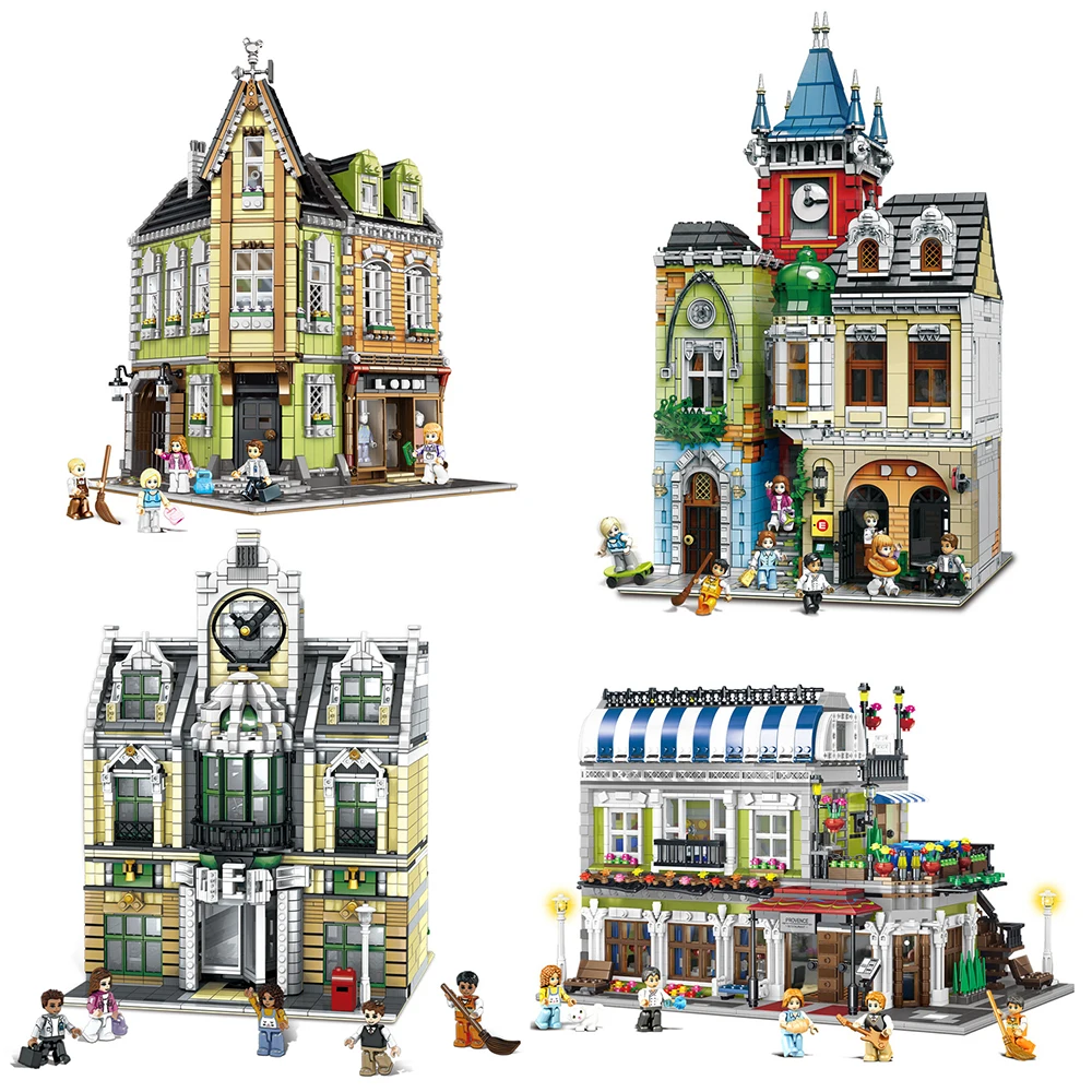 Новые 4 модели MOC Creator City Streetview серия модель строительные игрушки Рождественские