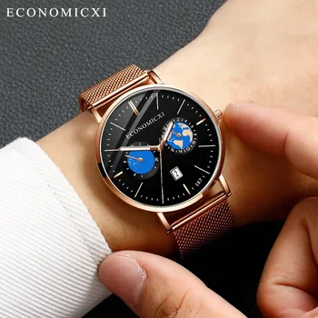 

Fashion Simple Stainless Steel With Luminous Small Dial Men's watch Wrist Party decoration suit Dress Watch gifts male man boyf