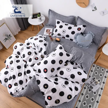 

Liv-Esthete Bedding Set Heart Pattern Duvet Cover Flat Sheet Pillowcase Bed Cover Set Bedclothes Home Decoration Bed Linen Set k
