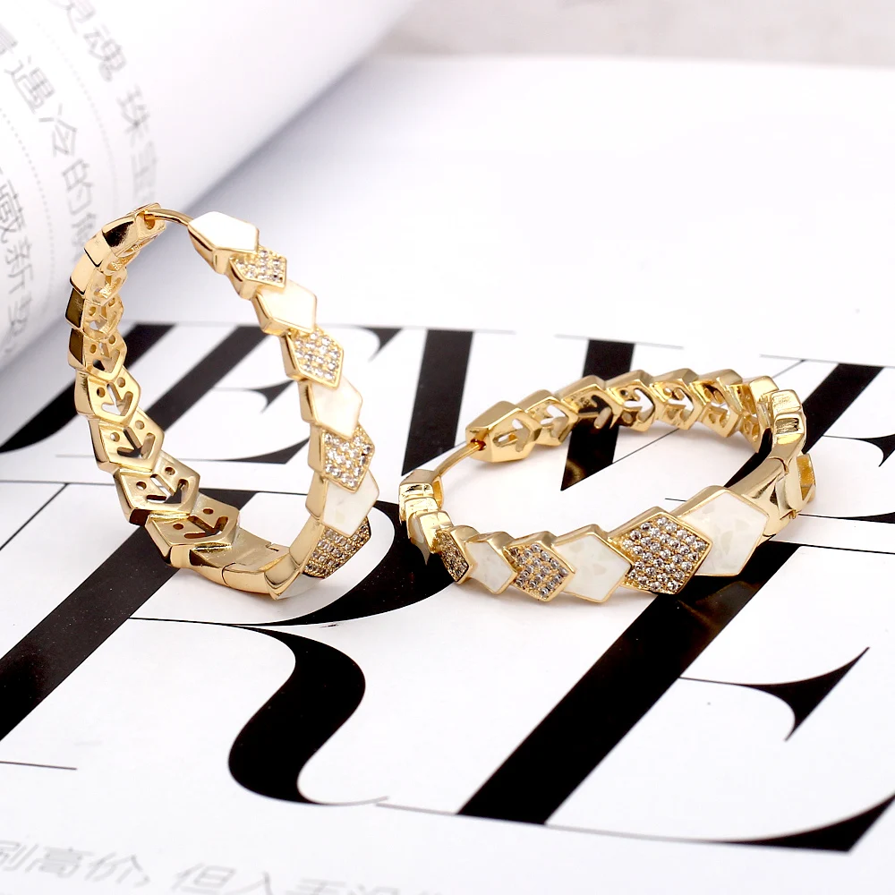 Gold color Элегантные трендовые темпераментные круглые серьги с микро-покрытием из кубического циркония и Синей Раковины, модные ювелирные изделия - Окраска металла: Gold color