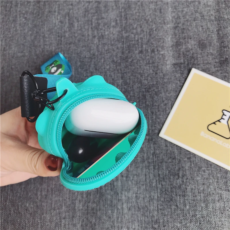 Милая сумка для наушников на молнии, мини-бокс для Airpods, чехол для хранения наушников, мультяшный чехол, мягкая силиконовая сумка для переноски, держатель для карт