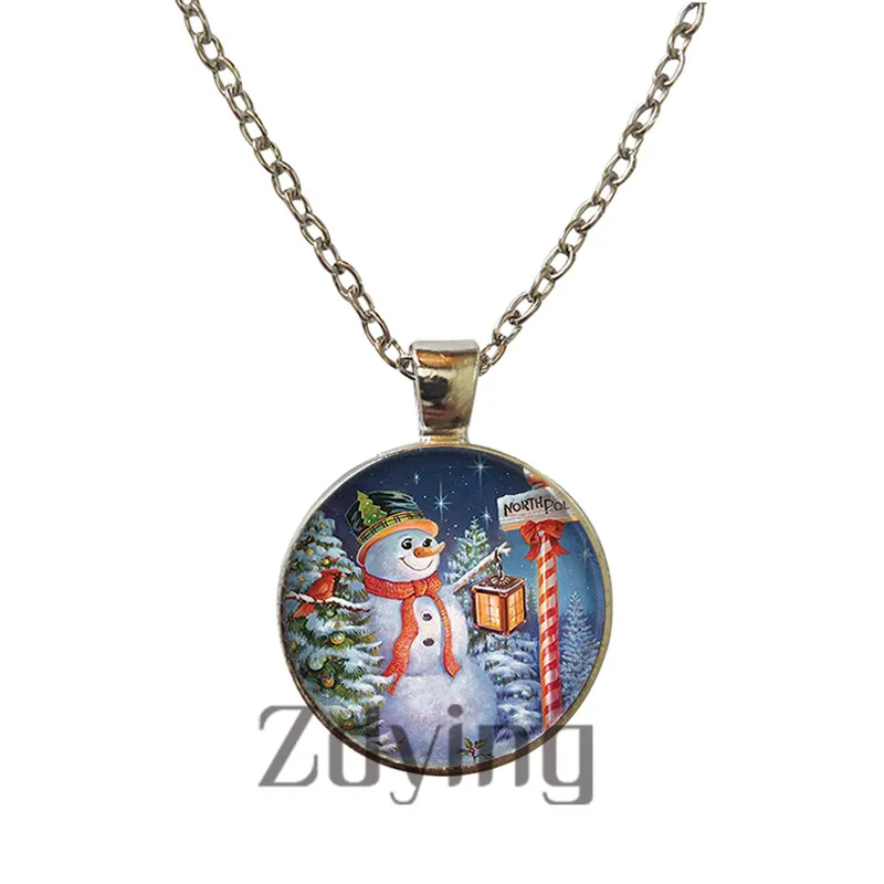 Zdying Новый Снеговик Снежинка Кулон Ожерелье Стекло Merry Рождественская елка олень