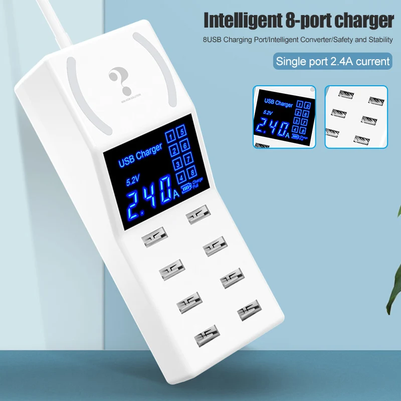 

Power Adapter 8 USB Ports Charger LED Screen Fast Charging 40W for Phone