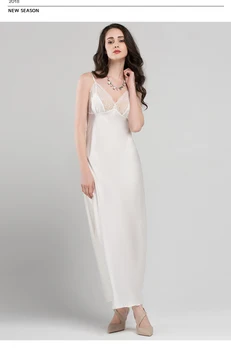 الدانتيل مثير حبال فستان النوم الساتان لباس نوم من الحرير النساء فو الحرير طويل البشاكير الإناث أكمام الخامس الرقبة قمصان النوم C1618 2