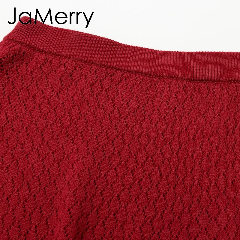 JaMerry/винтажная элегантная осенне-зимняя женская трикотажная юбка с высокой талией, однотонная женская Юбка-миди, Повседневная Уличная красная юбка-свитер