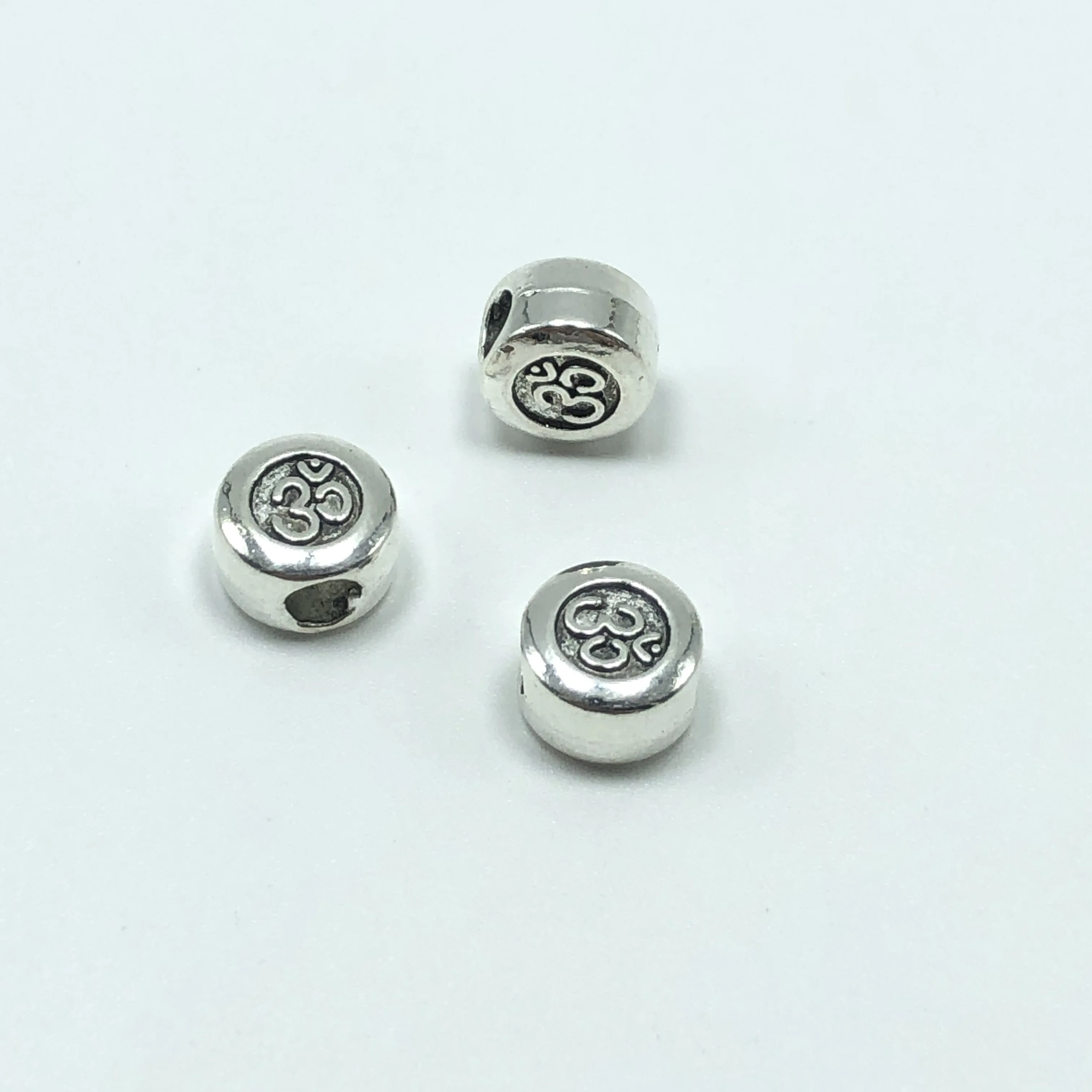 10PCS 10mm Yoga OM spacer macroporous charms beads antique Silver Loose Beads for Jewelry Making Bracelet DIY Handmade pulsera
