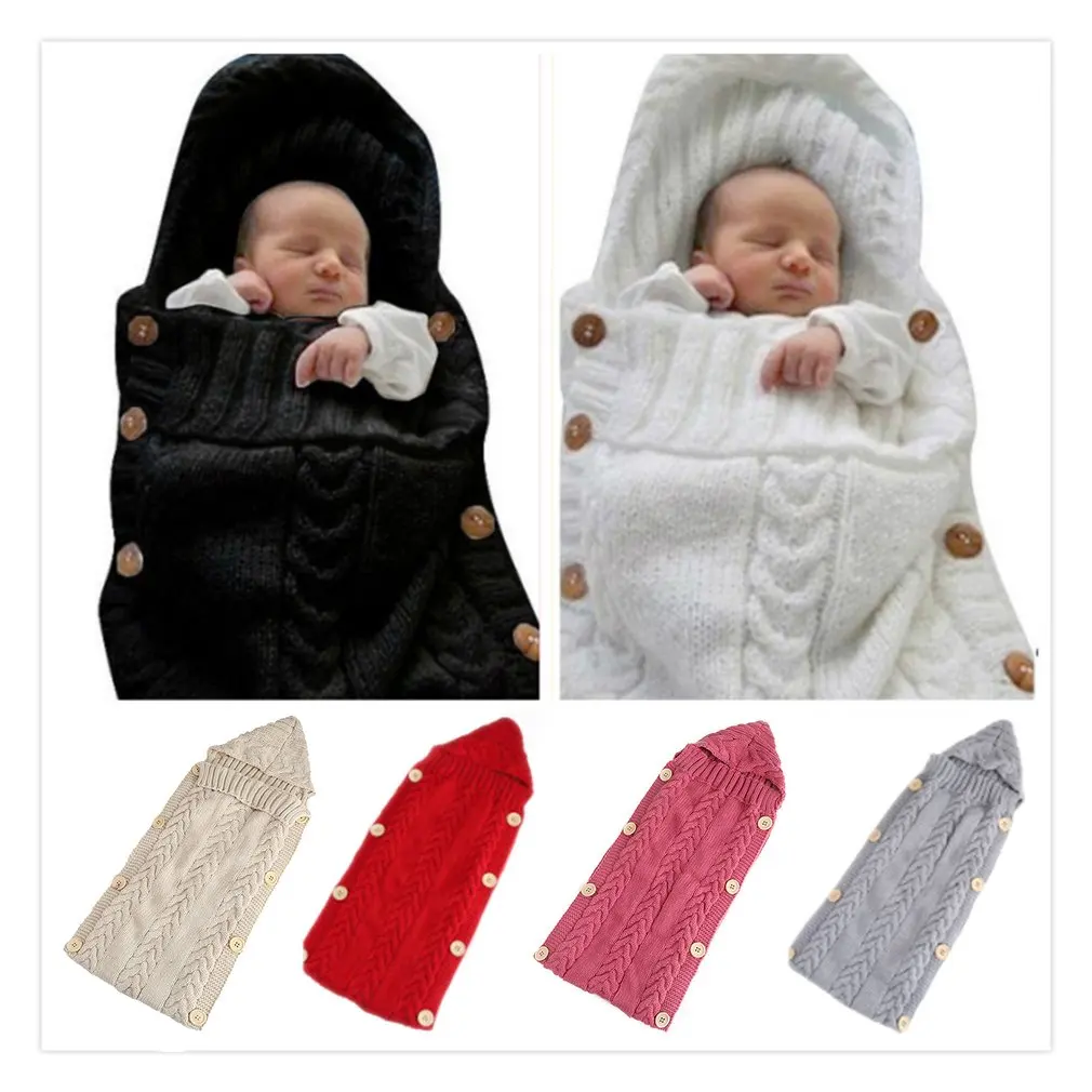 Lz245 Infant Knitted Wool Sleeping Bag Button Photography Blanket Car Sleeping Bag Comfortable Sleeping Bag