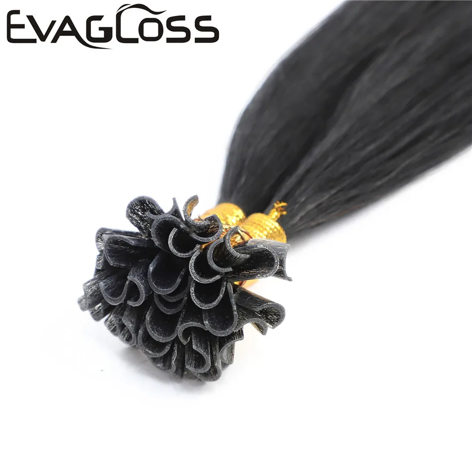 EVAGLOSS 0.8g Italian Keratin Fusion Pre Bonded Nail U Tip Cuticles Aligned Natural Real Russian Remy Human Hair Extensions