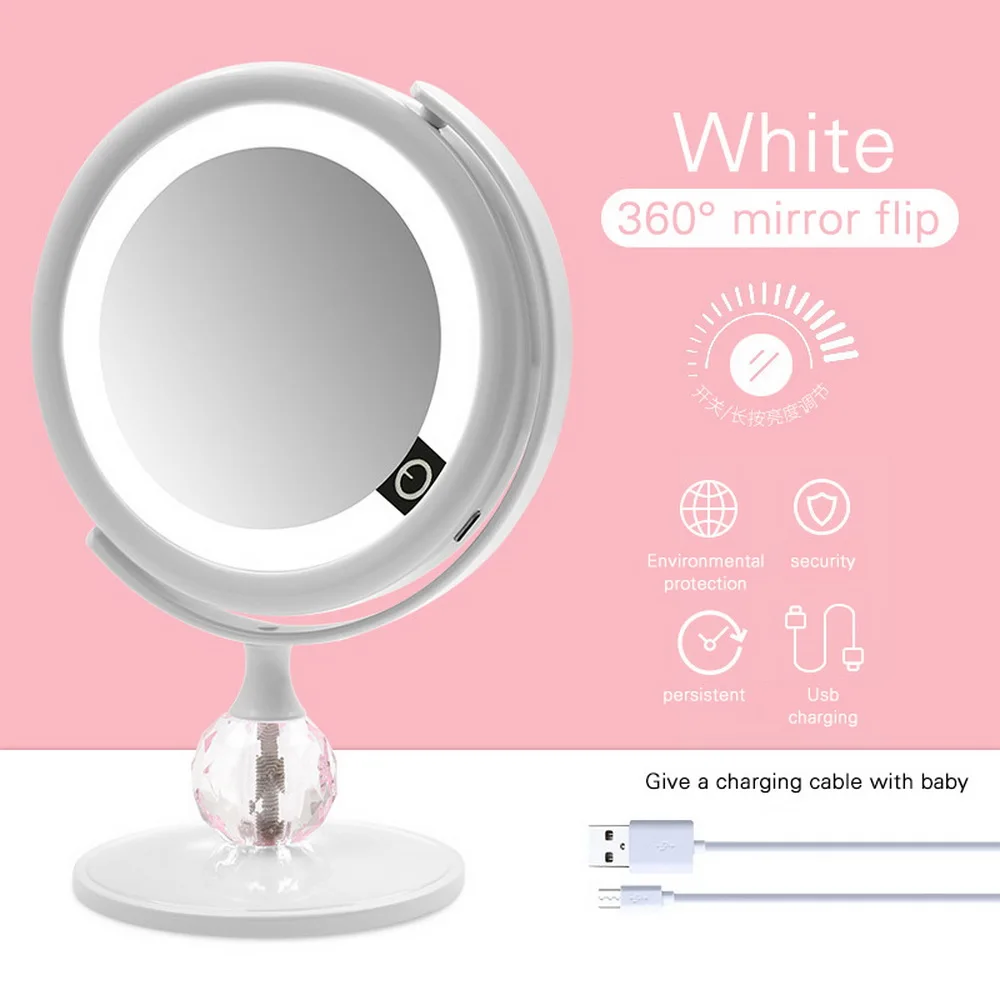 Увеличительное зеркало для макияжа, светодиодный светильник, косметические зеркала круглой формы, настольное туалетное зеркало, двухстороннее зеркала с подсветкой - Цвет: white
