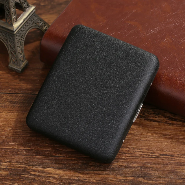 20 Sticks Black Matte Frosted Stainless Steel Metal Cigarette Case For Man Pocket Smoking Box With Gift Box Smoking Accessories Black Frosted
