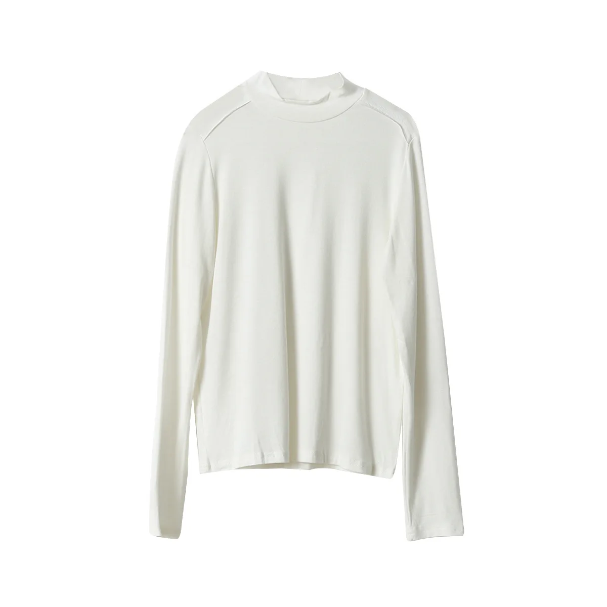 White Shoulder Splicing Modal Cotton Autumn Long Sleeve Top Tee Shirts Korea Casual Tshirt Slim Fit Ladies T-shirt - Цвет: White