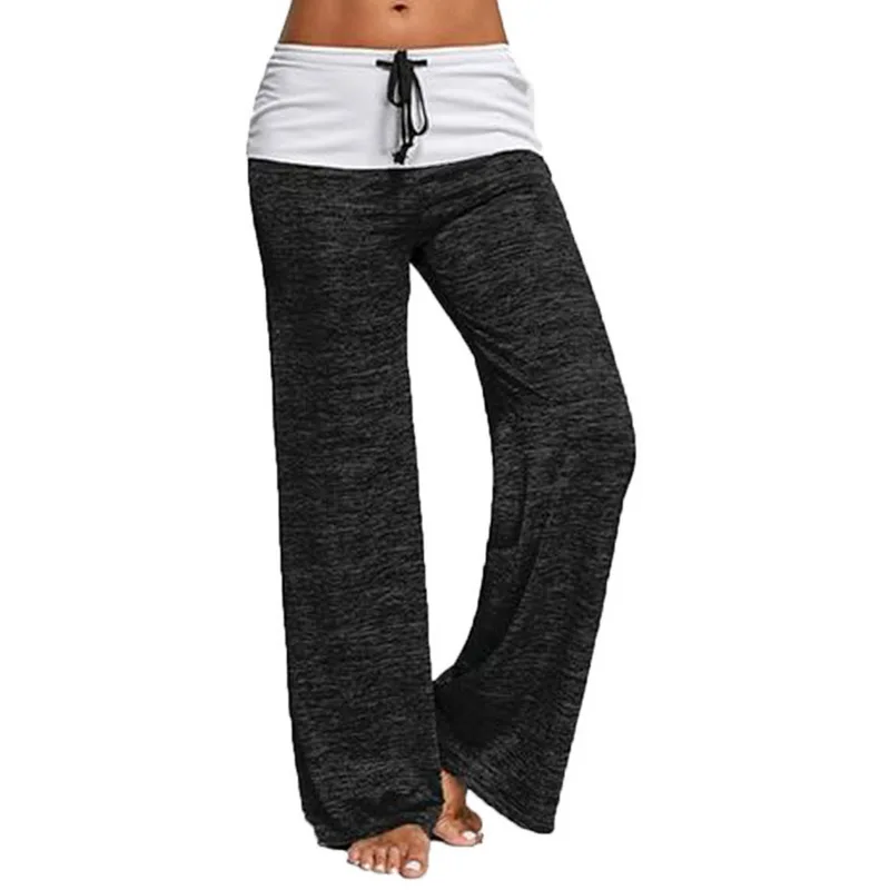 2020 Loose Leggings Women Wide Leg Pants Lace Up Fitness Plus Size Trousers High Waist Female Patchwork Boot Cut Pants