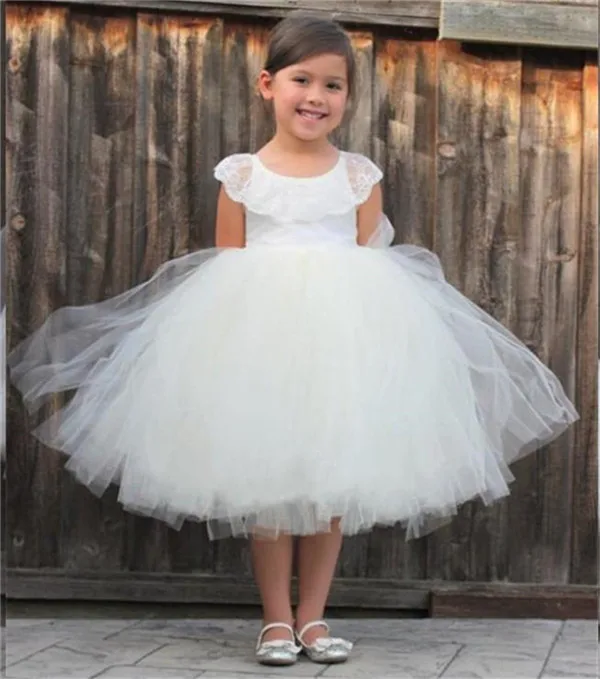 Белое Тюлевое детское платье для дня рождения, Платья с цветочным узором для девочек, кружевное нарядное платье с круглым вырезом для девочек, изготовленное на заказ