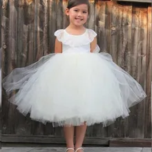 Белое Тюлевое детское платье для дня рождения, Платья с цветочным узором для девочек, кружевное нарядное платье с круглым вырезом для девочек, изготовленное на заказ