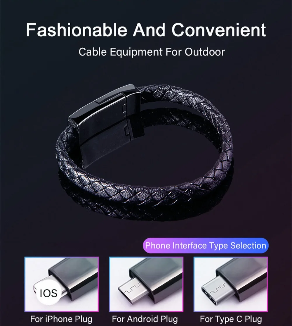 Портативный спортивный Micro USB кабель для быстрой зарядки Tpye C кабель для iphone XS 7 8 samsung s9 huawei p30 p20 быстрое зарядное устройство для передачи данных браслет