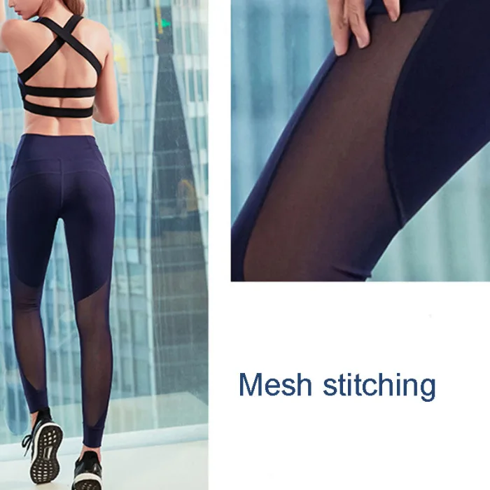 Hot Selling Womens High Waist Yoga Pants Quick-drying Splicing Mesh Fitness Leggings Pants