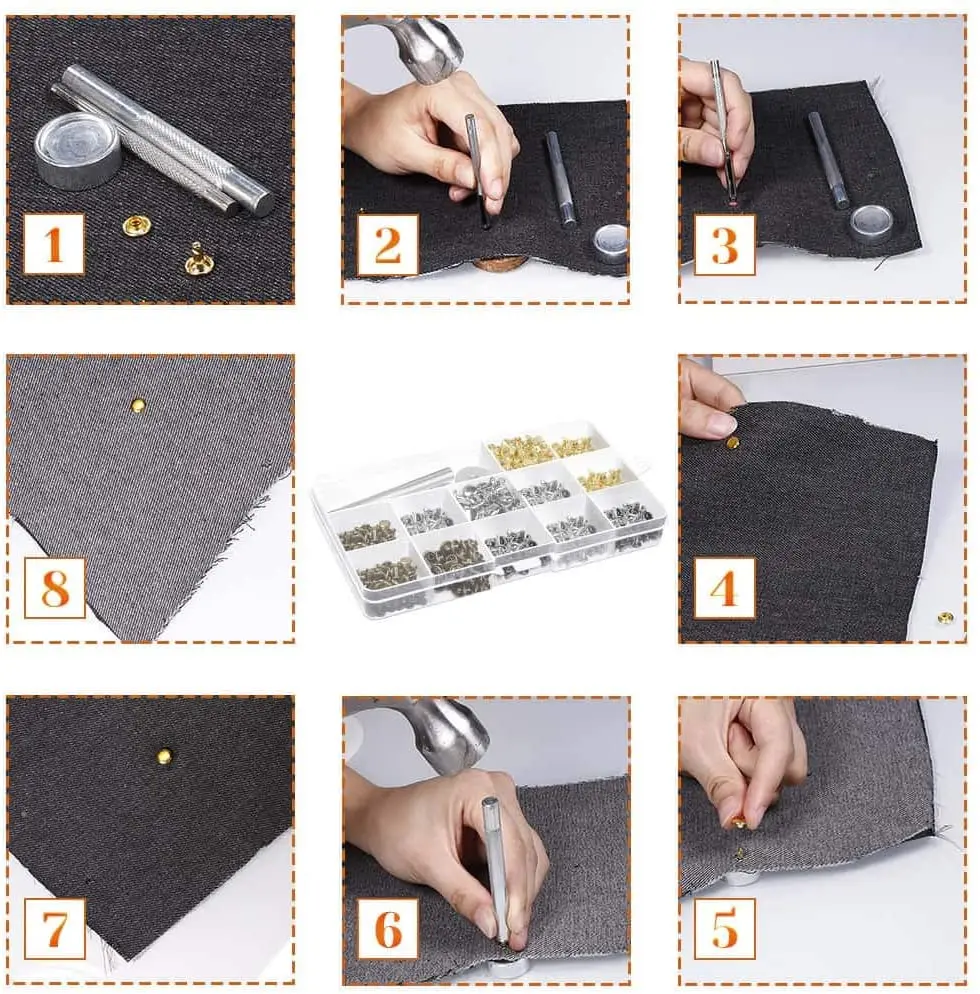 Kit 380 Rebites De Couro YORANYO - 11 Cores, 8mm, Com Ferramentas Para Artesanato E Reparos