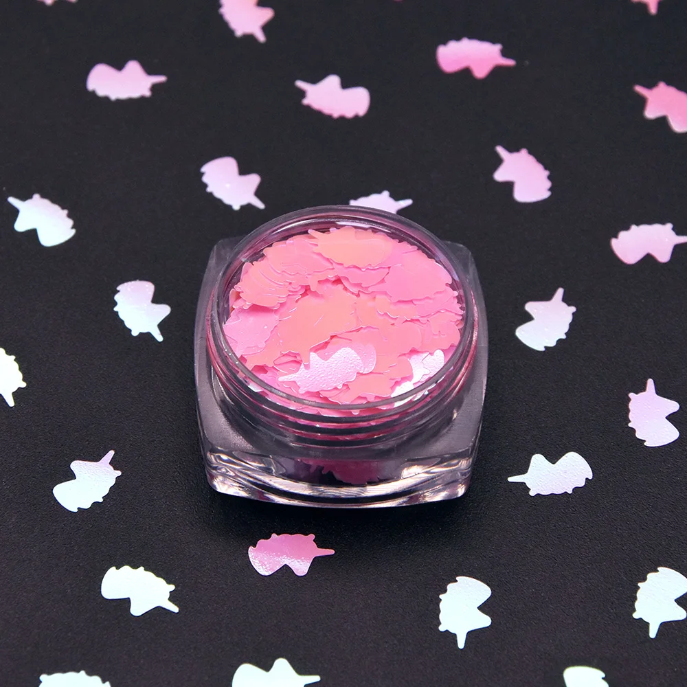 

Supply different shapes and colors Baby pink New Unicorn shape glitter snowflake glitter for Nail Art Decoration Kit