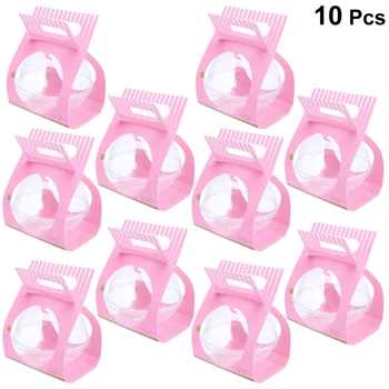 

10pcs Plastic Cake Container Transparent Ball Shape Cake Container Disposable Mousse Ball Round Cake Container (Pink)