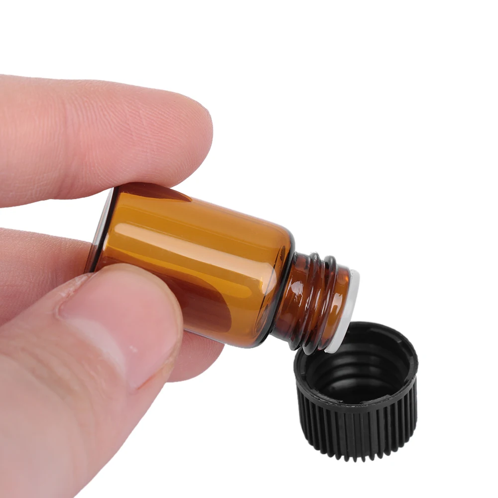 1/2/3/5ml Mini Essential Oil Bottle Jar Orifice Brown Reducer & Cap Refillable Bottles Glass Vials Cosmetic Containers 10PCS Mini Perfume Bottle