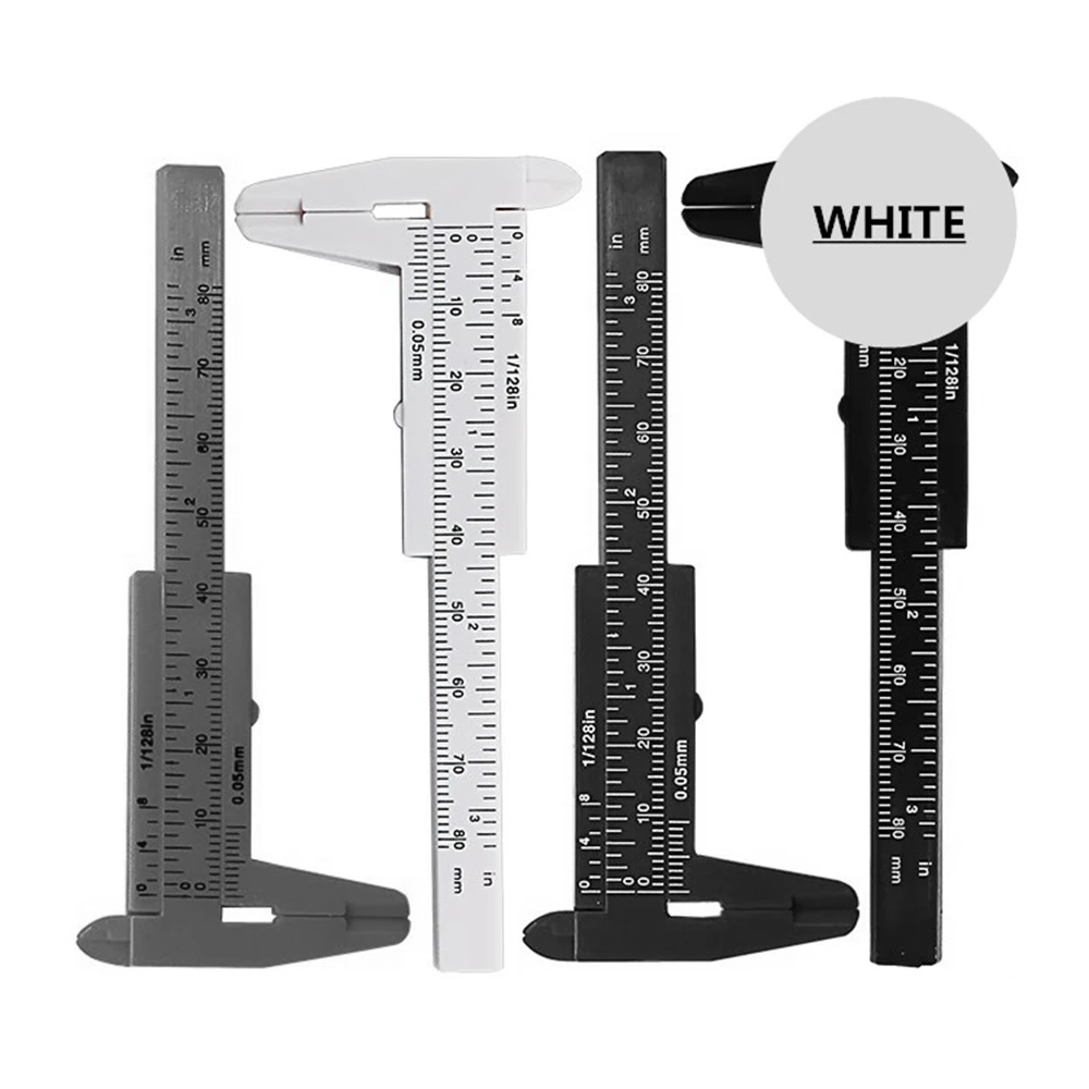 White 5pcs Mini 80mm Plastic Sliding Vernier Caliper Gauge Measuring Tool Ruler Micrometer Gauge White Blue Black color optional - Цвет: White