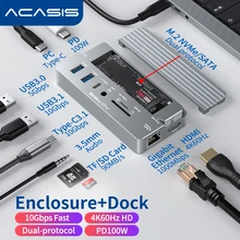 

10-In-One Docking Station USB Type C 3.1 HUB To HDMI-Compatible RJ45 Lan with M.2 NVME SATA Enclosure for Mac Pro 4K Splitter